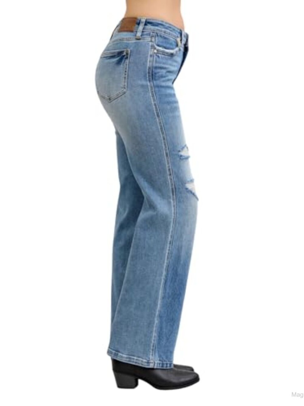 Mid Rise 90's Straight Leg Rigid Magic Destroyed Jeans - Picture 5 of 6